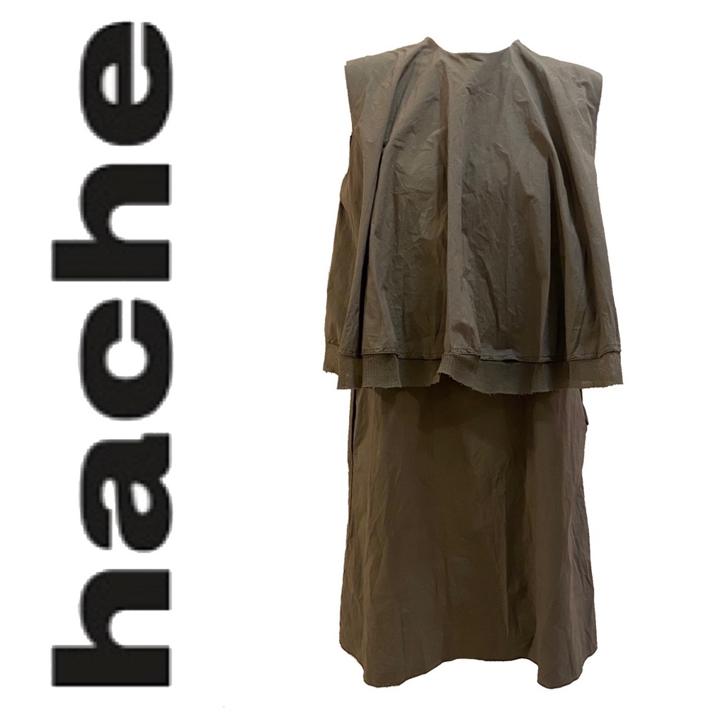 HACHE cotton layered dress in olive green
